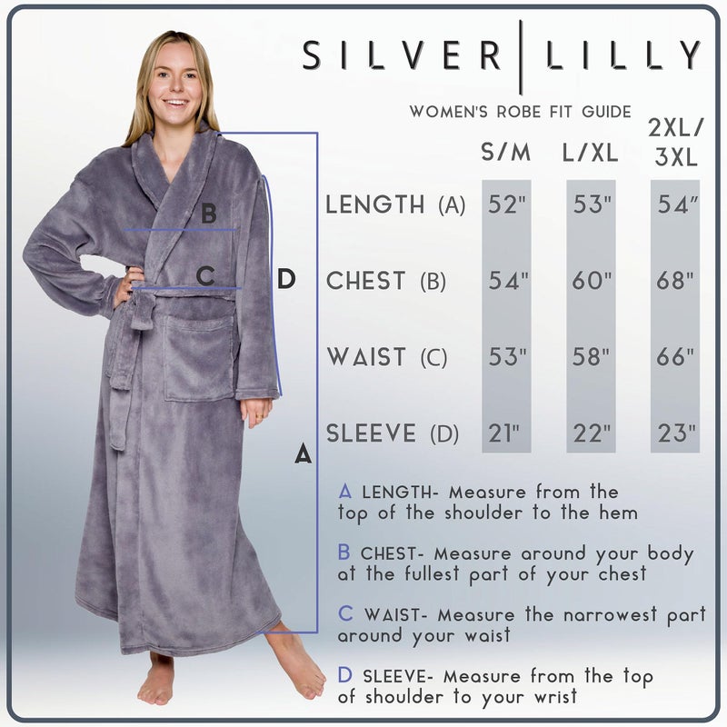 Silver Lilly Premium Womens Robe with Shawl Collar, Plush Fleece Long Bath Robe for Women, Fluffy, Warm, Fleece Women's Bathrobe - Image 3